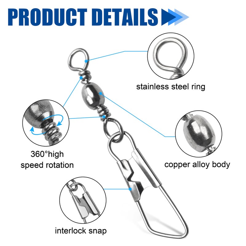 Shaddock Fishing Fishing Barrel Swivels Snaps, 100pcs Snap Swivels Fishing Tackle Leader Line Lure Connector Accessories High Strength Solid Rings for Saltwater Freshwater, Black, 4# - Image 3